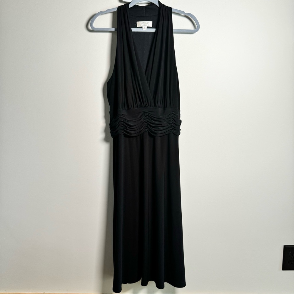 Kasper Black Stretchy Sleeveless V-Neck Midi Dress Size 18 Wedding Cruise Party